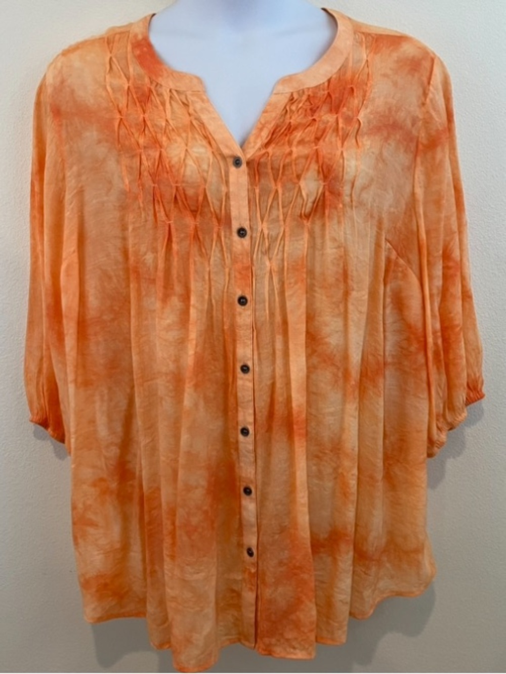 Women’s Orange Tie-Dye Button Front Blouse